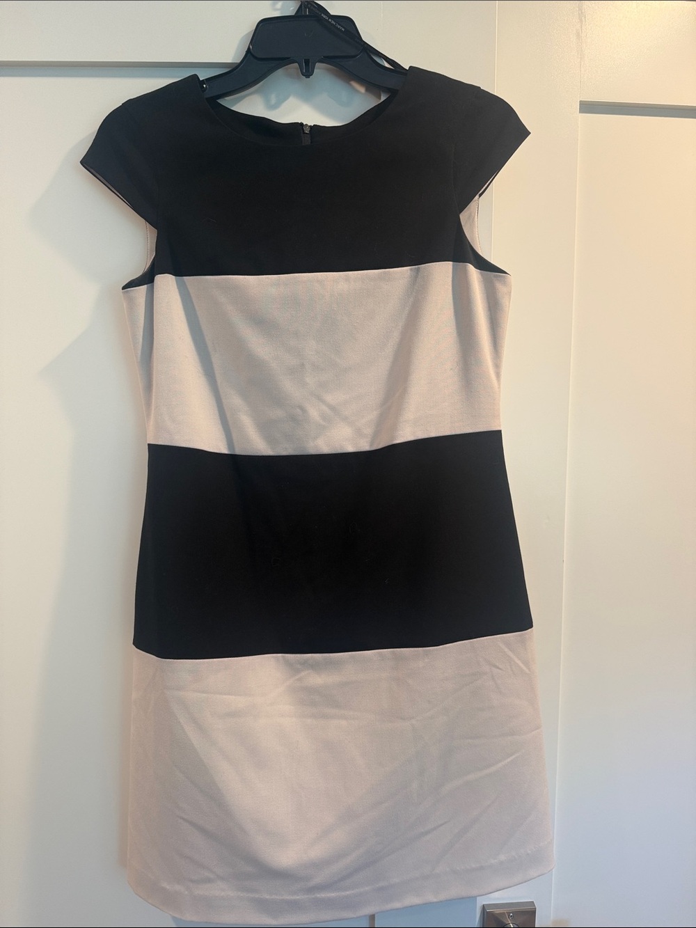 Two-Tone Black and Cream Cap Sleeve Dress